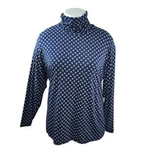 Lands' End Women's Blue Floral Print Turtleneck Long Sleeve Shirt Blouse Top 2XL